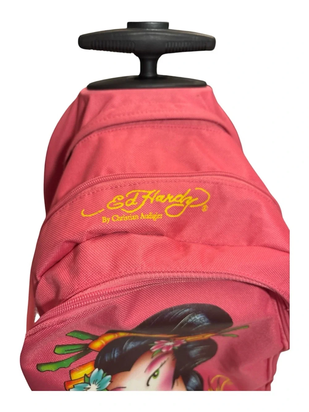 Ed Hardy Pink Geisha Rolling Backpack with Colorful Graphic